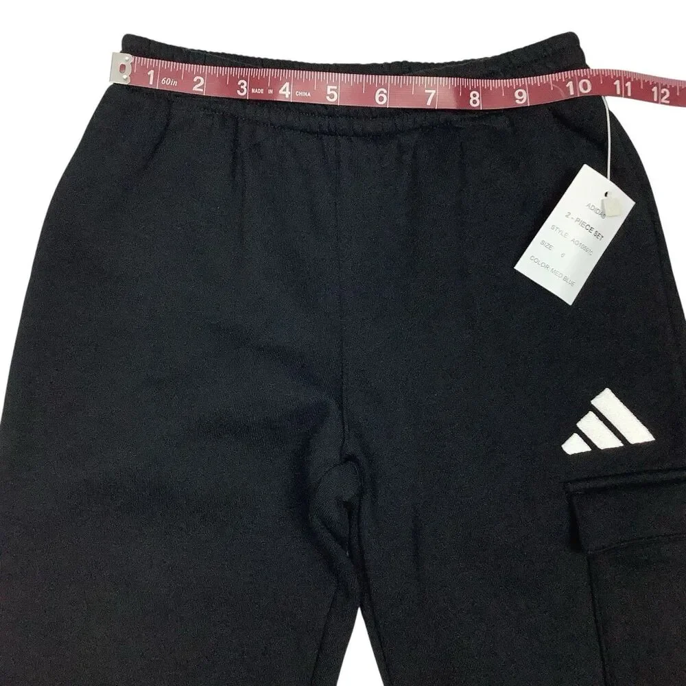 Adidas 2 Piece Set Boys Size 6 Blue Long Sleeve Cotton Tee Black Cargo Jogger
